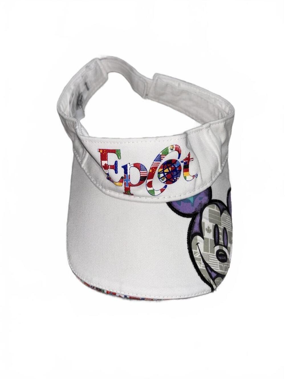 Disney Parks Epcot white visor with Mickey Mouse graphic and 'Epcot' text